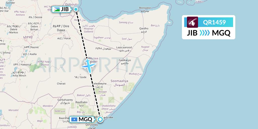 QR1459 Qatar Airways Flight Map: Djibouti to Mogadishu