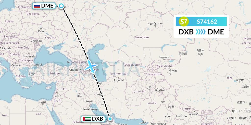 S74162 S7 Airlines Flight Map: Dubai to Moscow
