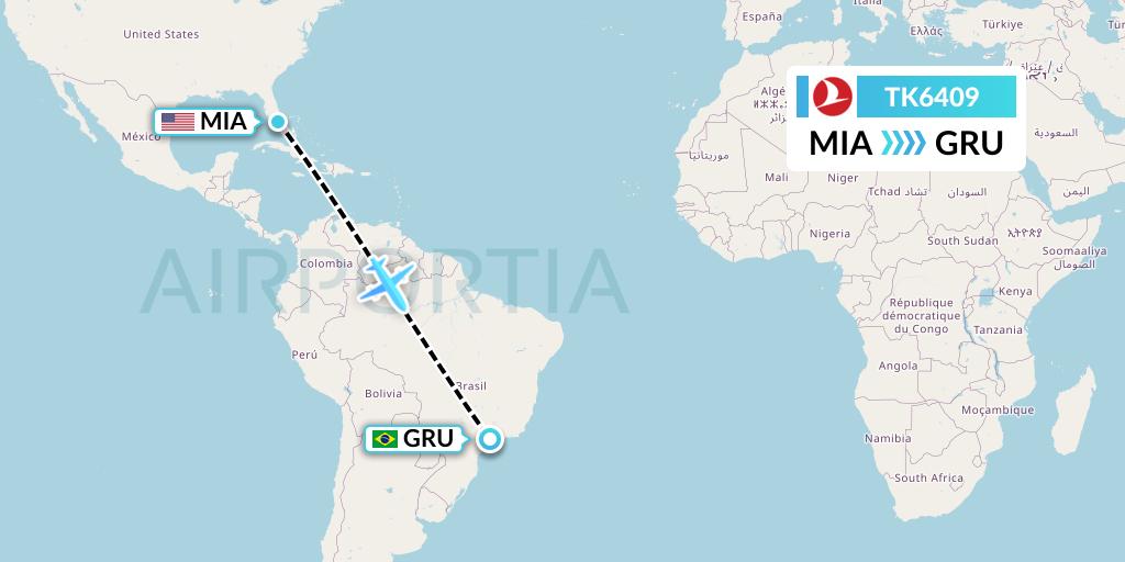 TK6409 Turkish Airlines Flight Map: Miami to Sao Paulo