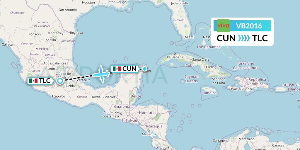 VB2016 VivaAerobus Flight Map: Cancun to Mexico City