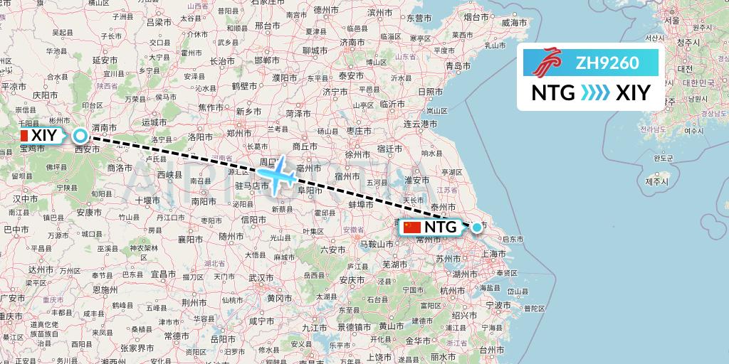 ZH9260 Shenzhen Airlines Flight Map: Nantong to Xi'an