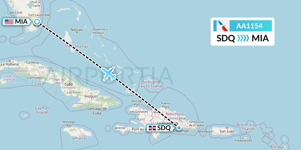 AA1154 American Airlines Flight Map: Santo Domingo to Miami
