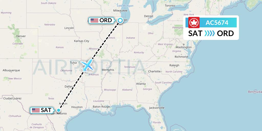 AC5674 Air Canada Flight Map: San Antonio to Chicago