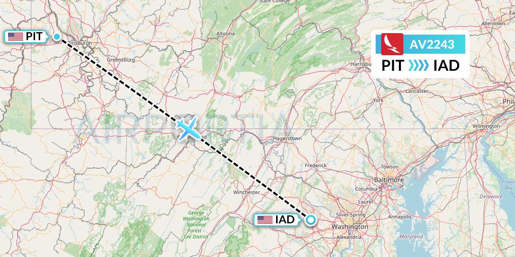 AV2243 Avianca Flight Map: Pittsburgh to Washington