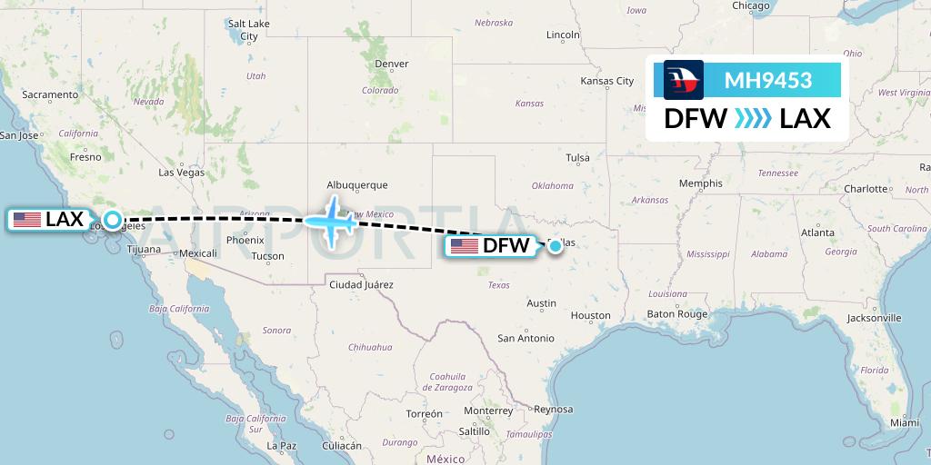 MH9453 Malaysia Airlines Flight Map: Dallas to Los Angeles