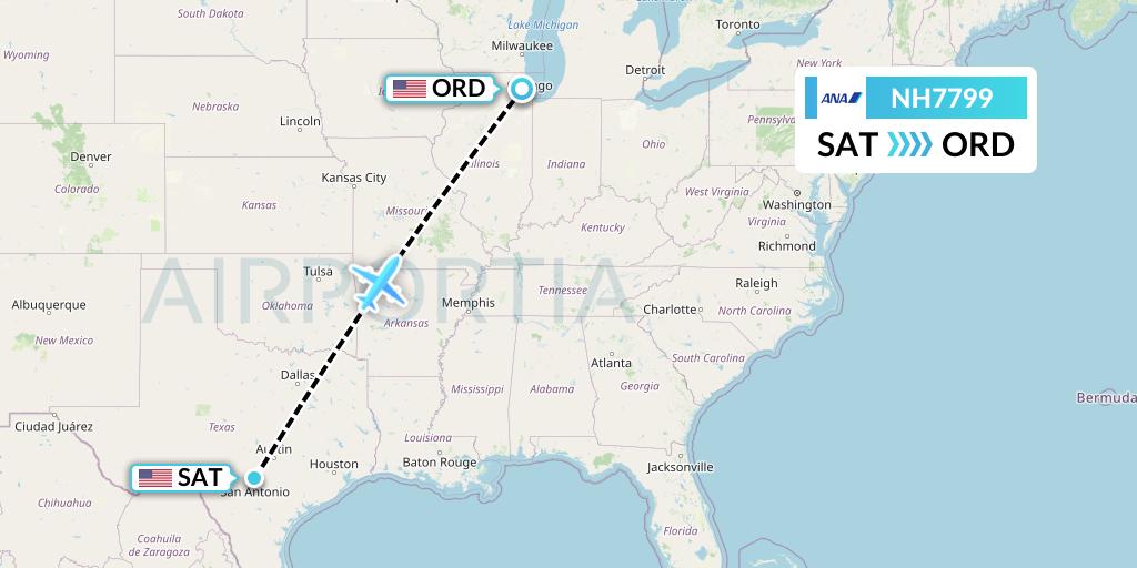 NH7799 All Nippon Airways Flight Map: San Antonio to Chicago