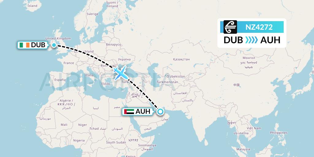 NZ4272 Air New Zealand Flight Map: Dublin to Abu Dhabi