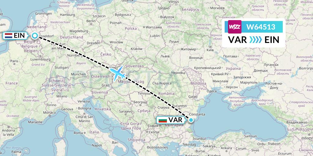 W64513 Wizz Air Flight Map: Varna to Eindhoven