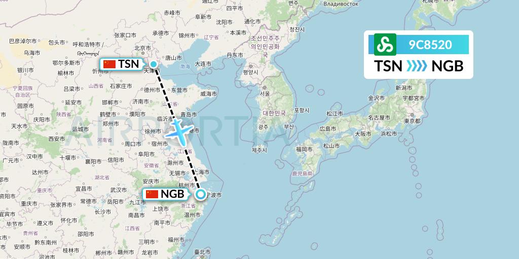9C8520 Spring Airlines Flight Map: Tianjin to Ningbo