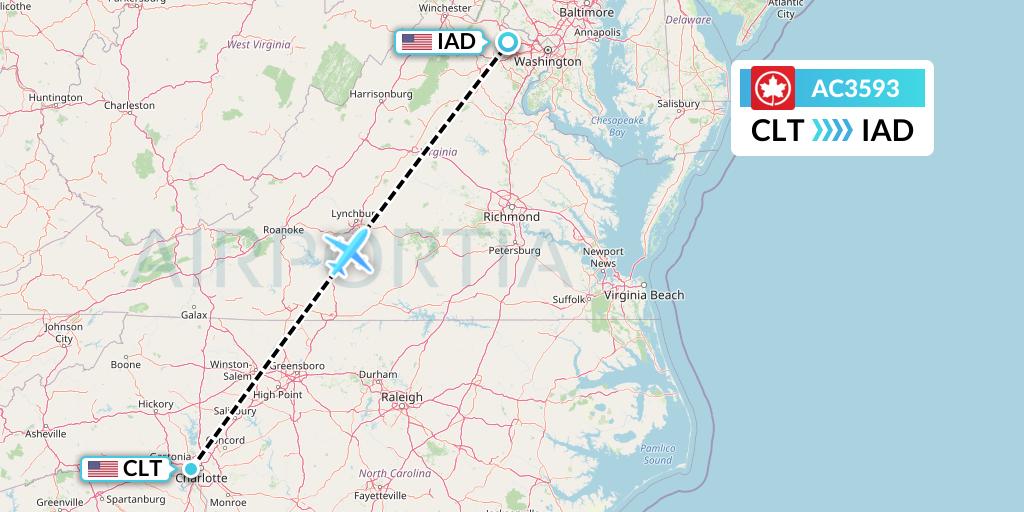 AC3593 Air Canada Flight Map: Charlotte to Washington
