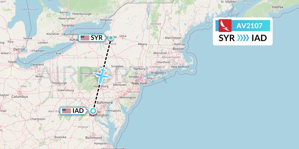 AV2107 Avianca Flight Map: Syracuse to Washington