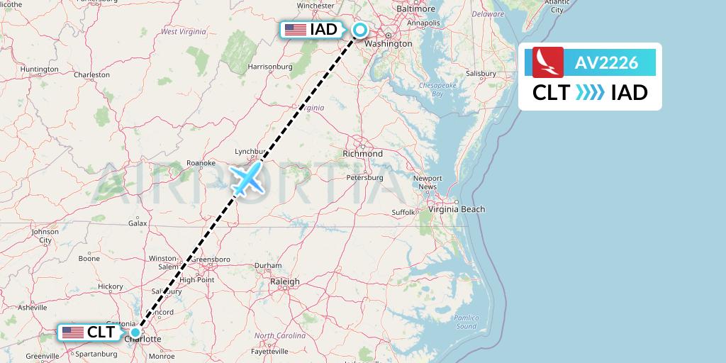 AV2226 Avianca Flight Map: Charlotte to Washington