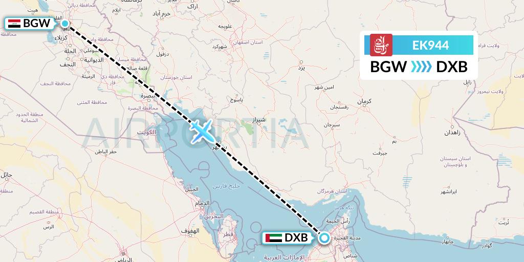 EK944 Emirates Flight Map: Baghdad to Dubai