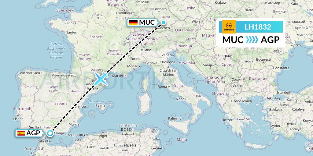 LH1832 Lufthansa Flight Map: Munich to Malaga