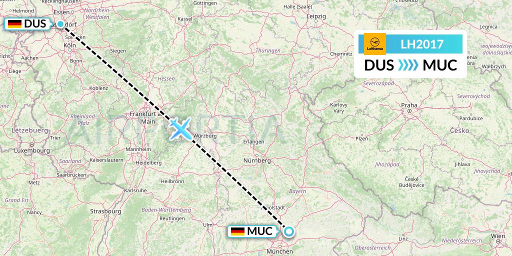 LH2017 Lufthansa Flight Map: Dusseldorf to Munich