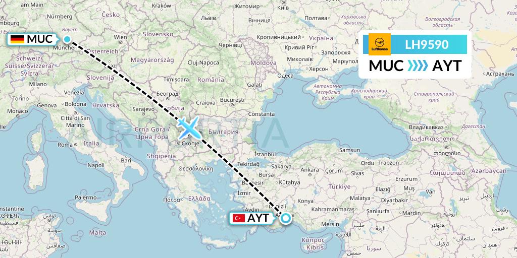LH9590 Lufthansa Flight Map: Munich to Antalya