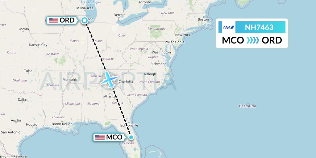 NH7463 All Nippon Airways Flight Map: Orlando to Chicago