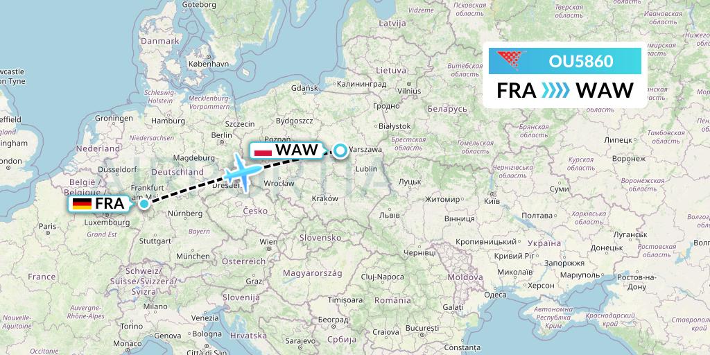 OU5860 Croatia Airlines Flight Map: Frankfurt to Warsaw