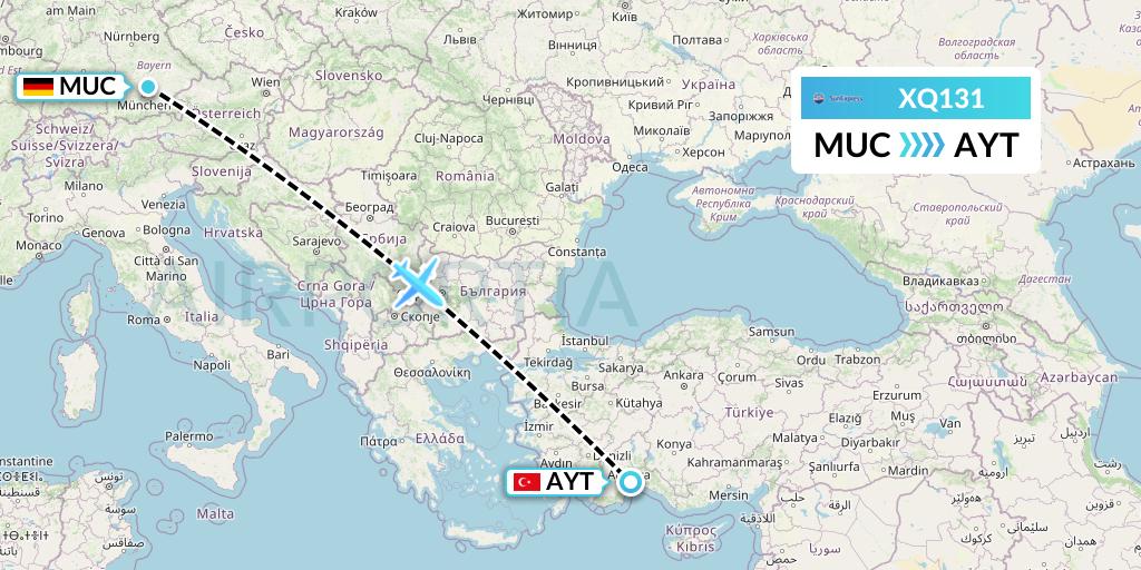 XQ131 SunExpress Flight Map: Munich to Antalya