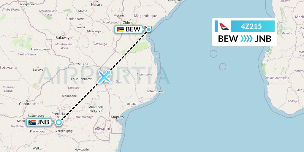 4Z215 Airlink Flight Map: Beira to Johannesburg