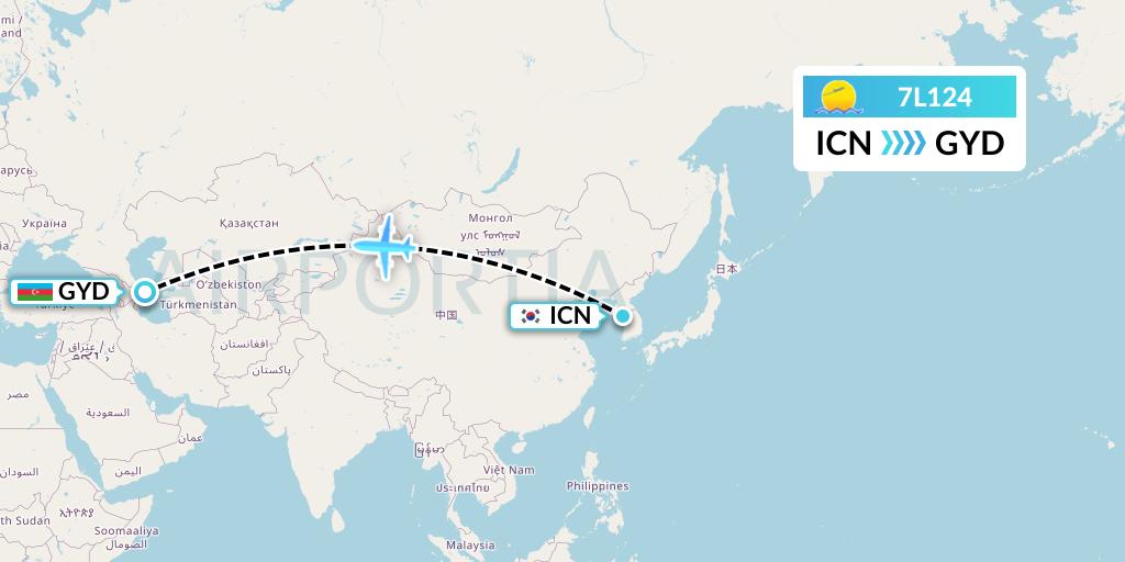 7L124 Silk Way West Airlines Flight Map: Seoul to Baku