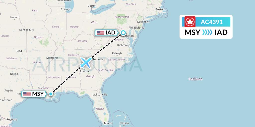 AC4391 Air Canada Flight Map: New Orleans to Washington