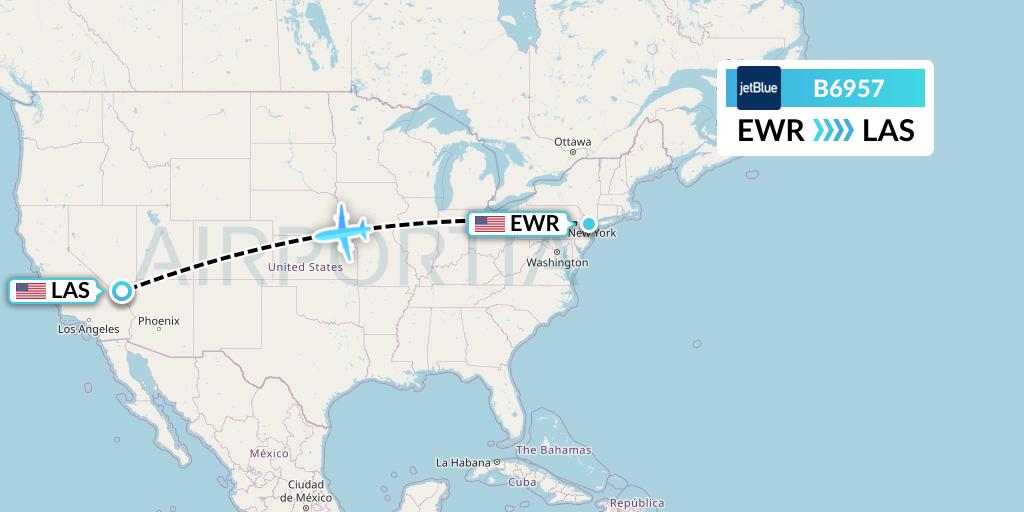 B6957 JetBlue Airways Flight Map: New York to Las Vegas