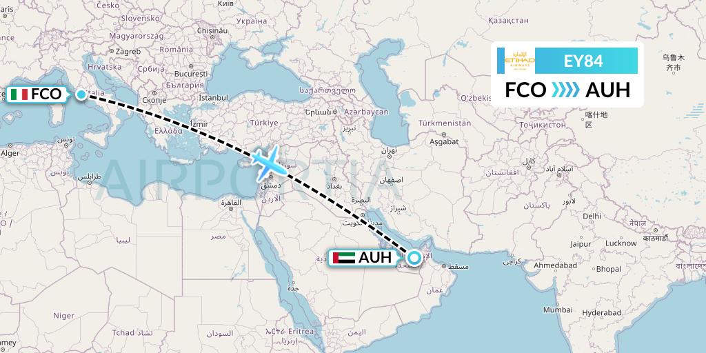 EY84 Etihad Airways Flight Map: Rome to Abu Dhabi