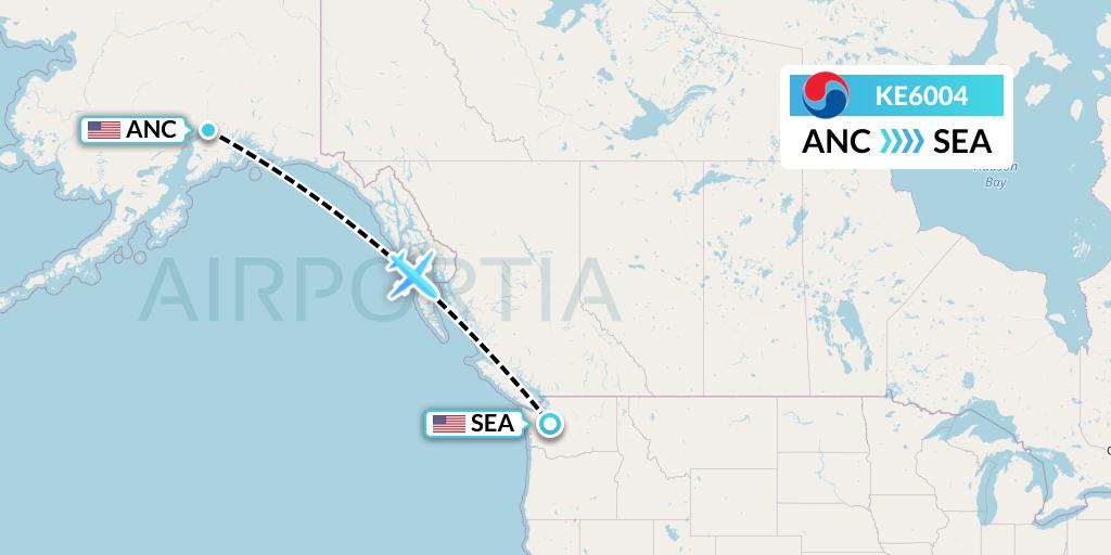 KE6004 Korean Air Flight Map: Anchorage to Seattle