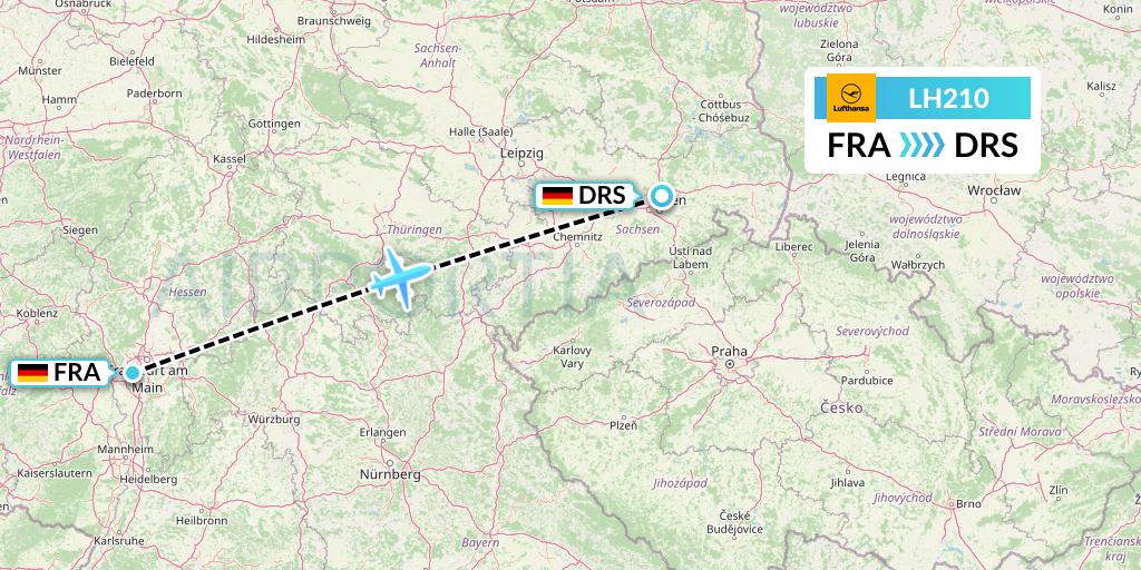 LH210 Lufthansa Flight Map: Frankfurt to Dresden