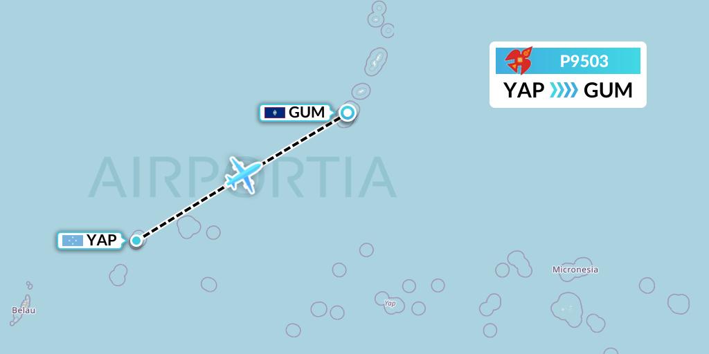 P9503 Asia Pacific Airlines Flight Map: Yap to Guam