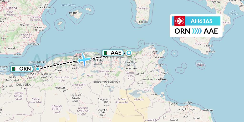 AH6165 Air Algerie Flight Map: Oran to Annaba