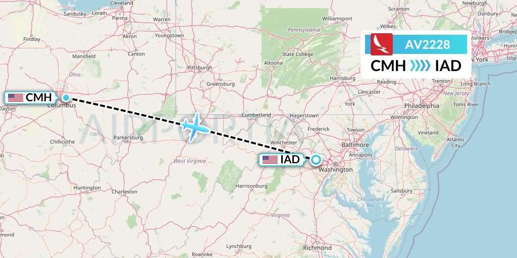 AV2228 Avianca Flight Map: Columbus to Washington