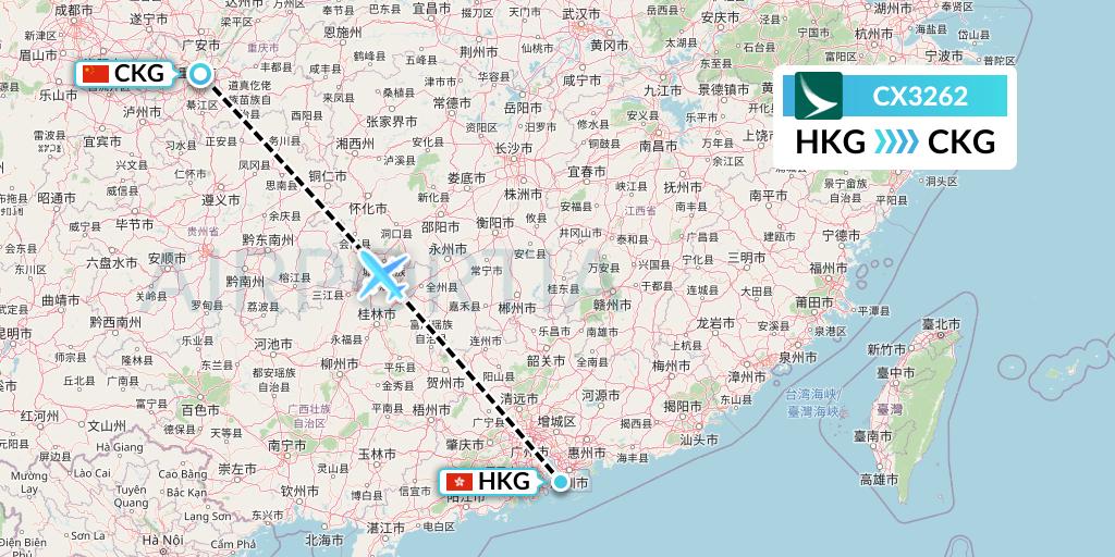 CX3262 Cathay Pacific Flight Map: Hong Kong to Chongqing