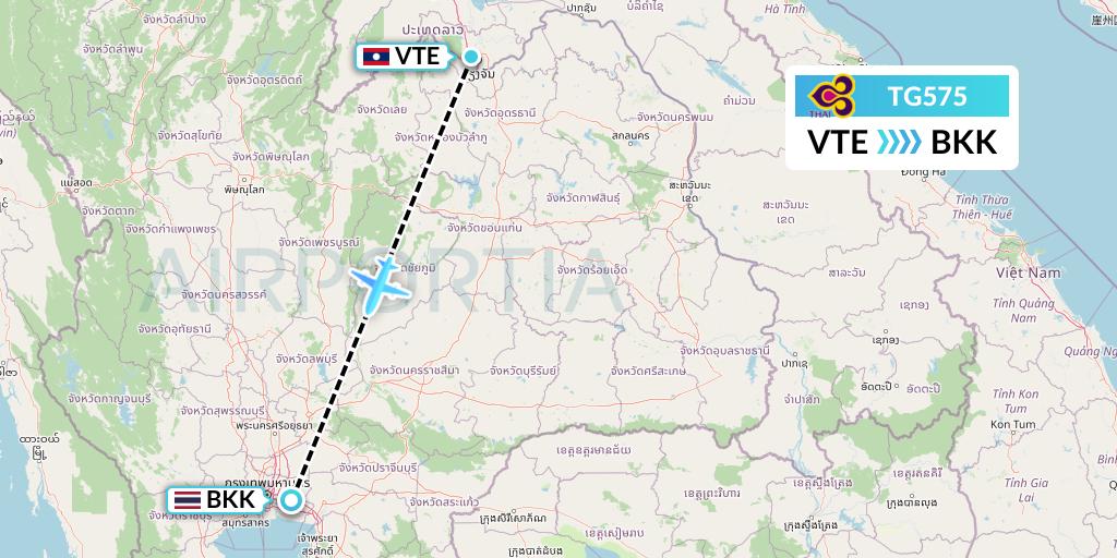 TG575 Thai Airways Flight Map: Vientiane to Bangkok