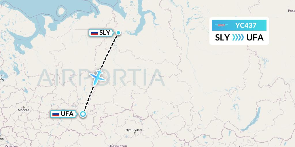 YC437 Yamal Airlines Flight Map: Salekhard to Ufa