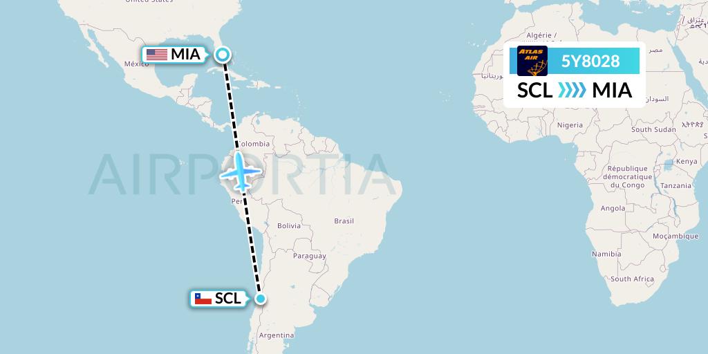 5Y8028 Atlas Air Flight Map: Santiago to Miami