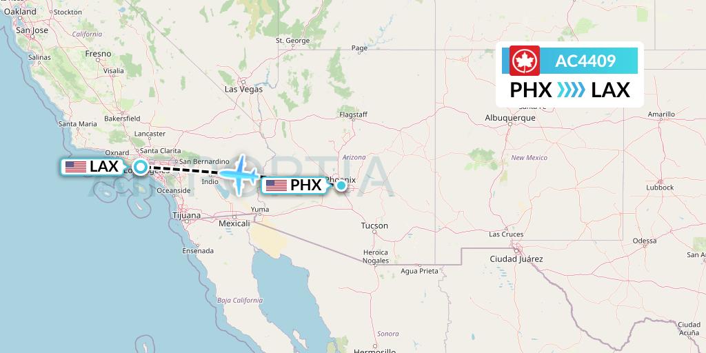 AC4409 Air Canada Flight Map: Phoenix to Los Angeles