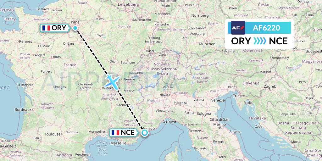 AF6220 Air France Flight Map: Paris to Nice