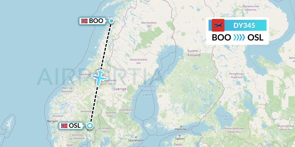 DY345 Norwegian Flight Map: Bodo to Oslo