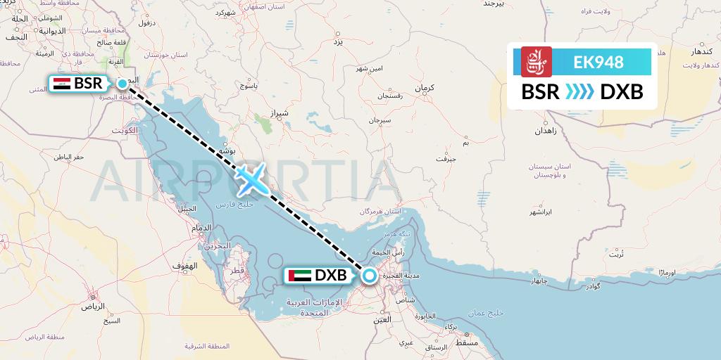EK948 Emirates Flight Map: Basra to Dubai