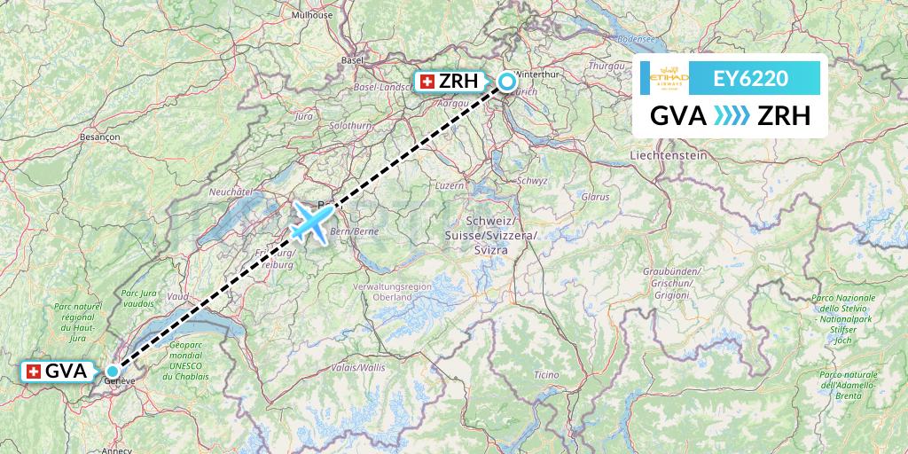 EY6220 Etihad Airways Flight Map: Geneva to Zurich