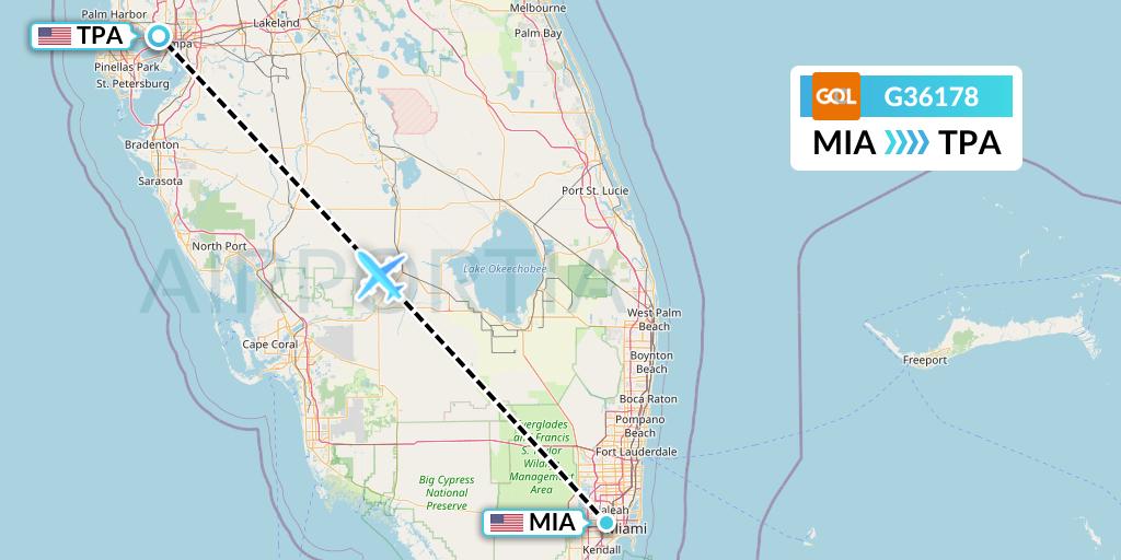G36178 GOL Transportes Aeros Flight Map: Miami to Tampa