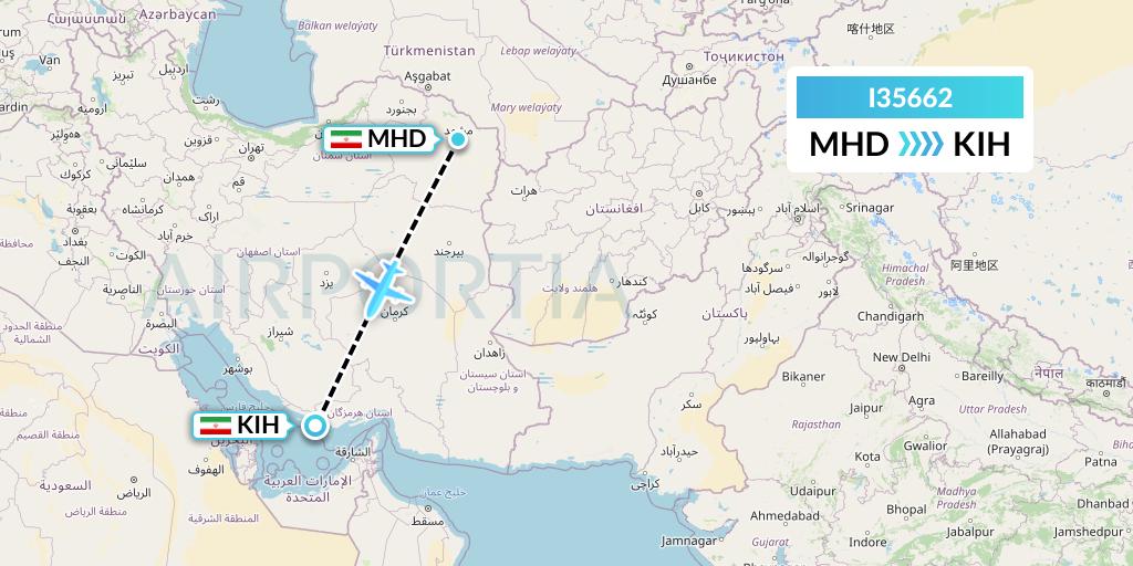 I35662 ATA Airlines Flight Map: Mashhad to Kish Island