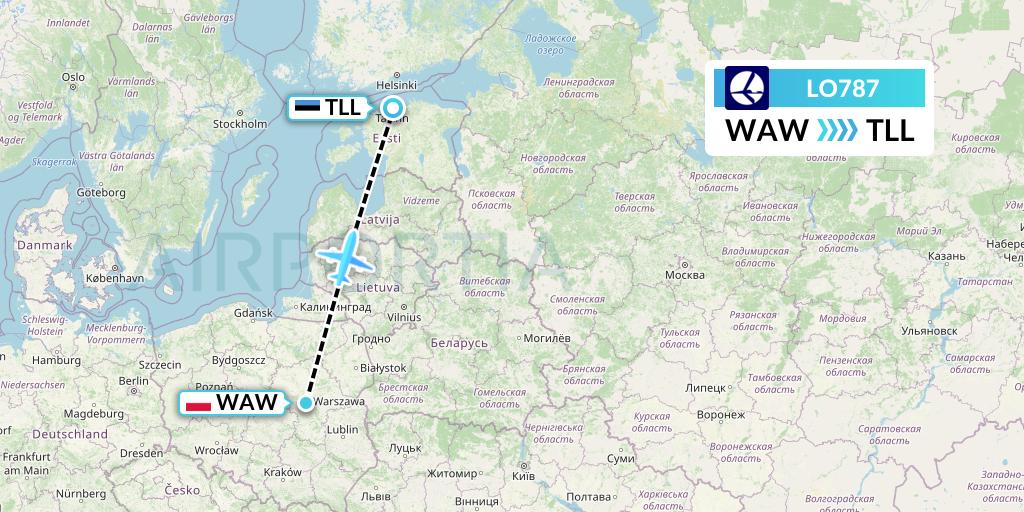 LO787 LOT Flight Map: Warsaw to Tallinn