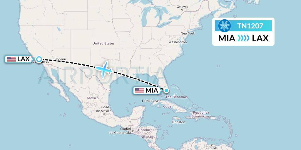 TN1207 Air Tahiti Nui Flight Map: Miami to Los Angeles