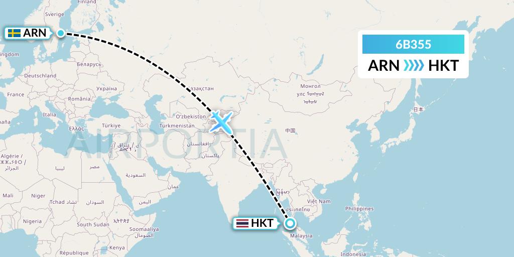 6B355 TUI fly Nordics Flight Map: Stockholm to Phuket