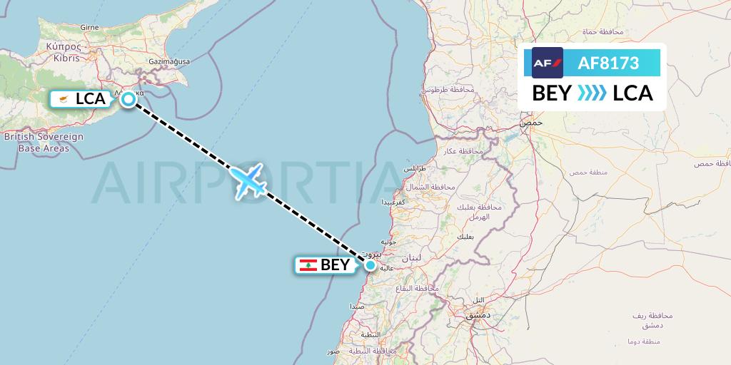 AF8173 Air France Flight Map: Beirut to Larnaca