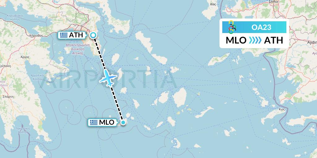 OA23 Olympic Air Flight Map: Milos to Athens