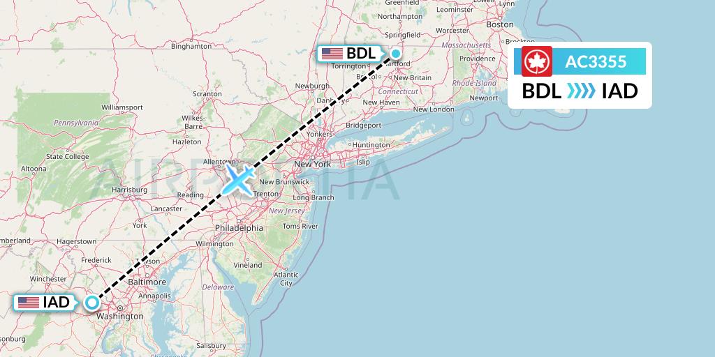 AC3355 Air Canada Flight Map: Windsor Locks to Washington